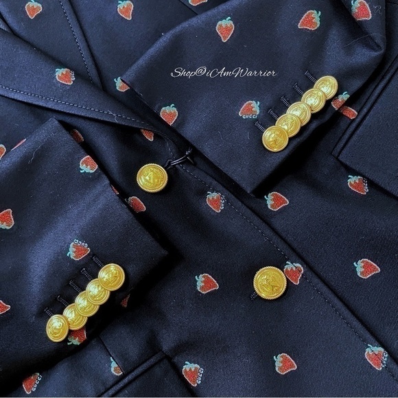 Gucci NWT strawberry print navy gold Fil Coupé blazer *Shop@iamwarrior - Picture 9 of 13
